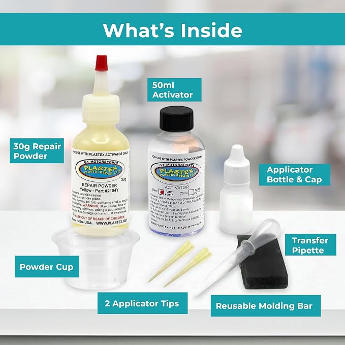 Plastex Plastic Repair Kits - Easily Glue, Repair or Remake Broken Plastic, Fiberglass, Wood & More! (Standard Yellow Kit)