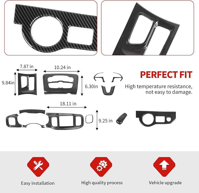 Jimen Fit for Dodge Charger 2015-2023, 12PCS Interior Trim Kits - Center Console Dash Panel, Air Conditioning Control Panel, Gear Shift Cover, Headlight Switch Frame (Carbon Fiber)