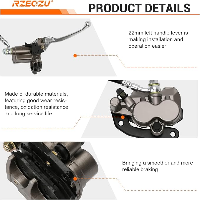 Mini Bike Rear Hydraulic Disc Brake Kit 7/8 Left Brake Master Cylinder Replacement for Mega Moto B212 Coleman B200RSV B200 200cc Minibike Parts 67" Hose