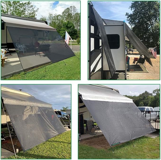 Leaveshade RV Awning Sunshade Screen 10' X 14' 3'' (Fit for 15' Awning) Mesh Sun Shade Screen Motorhome Camping Trailer Shadescreen Sunscreen UV Sunblocker - 3 Year Warranty (Black)
