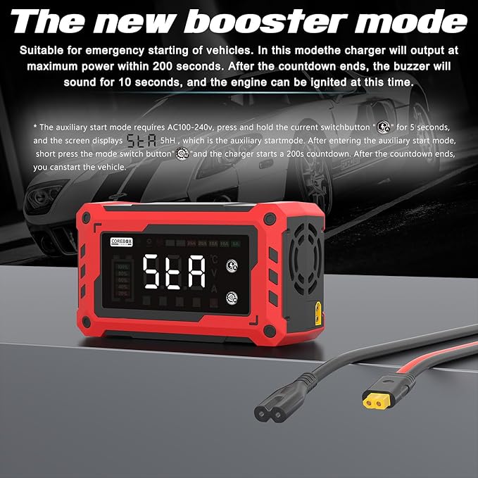 COREBOX Battery Charger 25-Amp 12V/24V Automatic Smart Battery Trickle Charger, Battery Maintainer Desulfator with Temperature Compensation for Car Truck Motorcycle Lawn Mower Marine