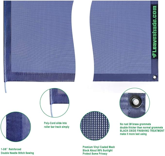 leaveshade RV Awning Sunshade Screen 8' X 12' 3'' (Fit for 13' Awning)- Navy Blue Mesh Sun Shade Block Patio Front Glare Motorhome Camper Trailer Awning Shade UV Sunscreen -3 Year Warranty