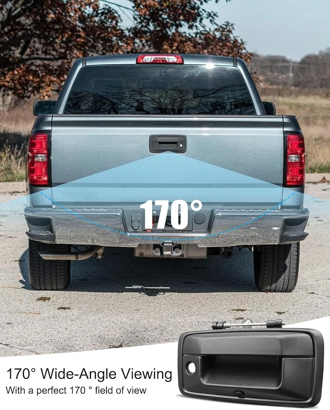 Backup Camera Tailgate Handle with Keyhole Fit for Chevrolet Chevy Silverado GMC Sierra 2014-2015 Replace 23128692, Rear View Camera Liftgate Latch Door Handle with Harness Black