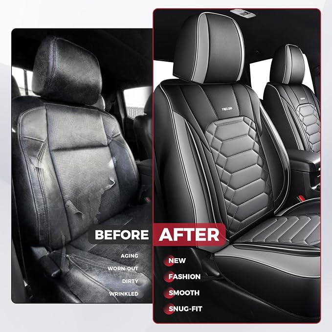 FREESOO 2 Front Tacoma 2005-2023 Seat Covers Custom Fit for Toyota Tacoma Double Crew Cab Faux Leather Pickup Truck Seat Covers (2 PCS Front, BlackGrey)