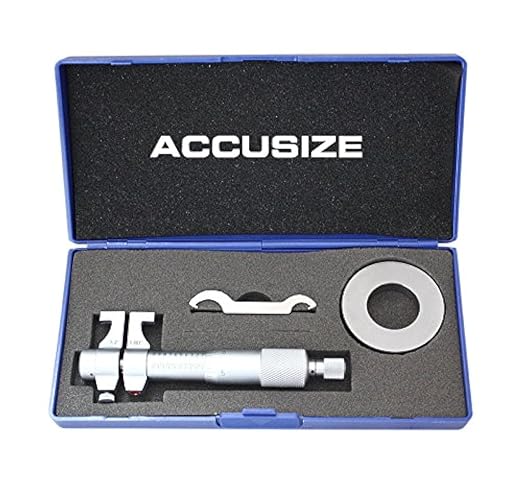 Accusize Industrial Tools 1-2'' by 0.001'' Inside Micrometer in Fitted Case, Satin Chrome Finished, Eg00-3222 | Range: 1-2", Graduation: 0.001", Accuracy: 0.00028", Resolution: 0.0001", Satin Chrome Finish