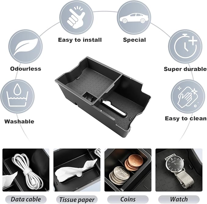 SKTU 2Pack for 2026 Toyota RAV4 Center Console Organizer 2026+ RAV4 (LE/SE/XLE Premium/Woodland/XSE/Limited) Double Layers Center Console Tray 2026 RAV4 Accessories ABS Tray with Coin Holder