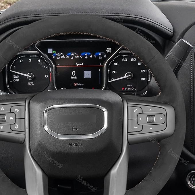 MEWANT Hand Stitch Car Steering Wheel Protector Wrap Cover for GMC Sierra 1500 2019-2023 / Sierra 1500 Limited 2022 / Sierra 2500 2020-2024 / Sierra 3500 2020-2024 / Yukon (XL) 2021-2023 Accessories