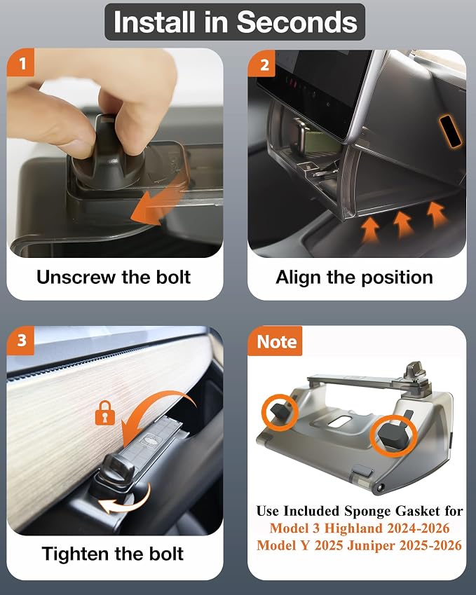 Tesla Hidden Under Screen Storage Box [One-tap Open & Smooth Damping Slides] Center Console Organizer for Model Y Juniper Model 3 Highland 2026~2016 (Fit New Model Y/3 Standard, Premium & Performance