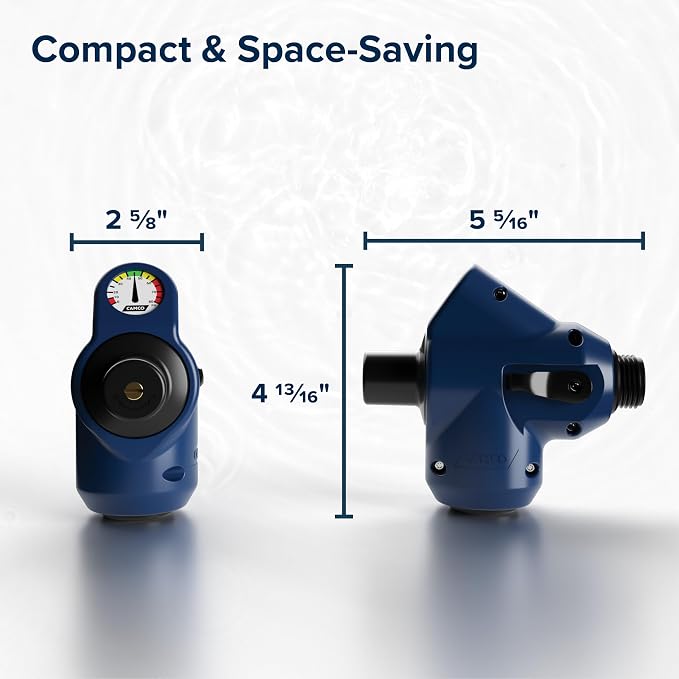 Camco Tastepure 4-in-1 Adjustable RV Water Pressure Regulator - Combines a 90° RV Hose Elbow Design, Pressure Gauge, Adjustable Regulator, & Shut-Off Valve in One RV Accessory (40065)