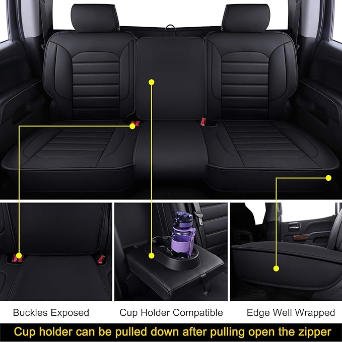 LUCKYMAN CLUB Silverado Seat Covers Fit for 2007-2023 2024 2025 Chevy Silverado Sierra 1500 2500 3500 Crew,Double,Extended Cab with Water Proof Faux Leather (Black Full Set)