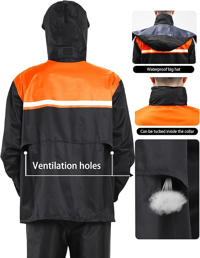iCreek Rain Suit Waterproof Jacket and Pants Hi Vis Raincoat for Men and Women Reflective Outdoor for All-Sport Work
