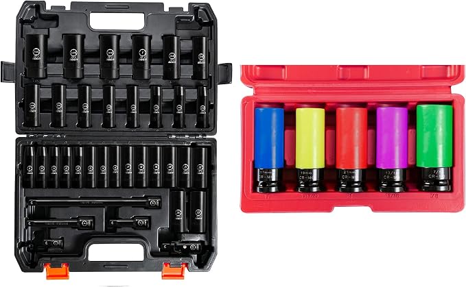 BOEN 40 Piece Set, Including 1/2" Drive Deep Impact Socket, 1/2" Drive Wheel Protector Impact Socket with Durable Case, 6 Point Design
