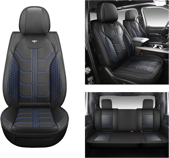 LINGVIDO Chevy Silverado Seat Covers - Custom Fit for GMC Sierra, Pickup Truck Seat Cover for 07-24 1500 2500HD 3500HD, Regular Cab, Double Cab, Crew Cab, LT, LZT, RST, Trail Boss Front Black-Blue