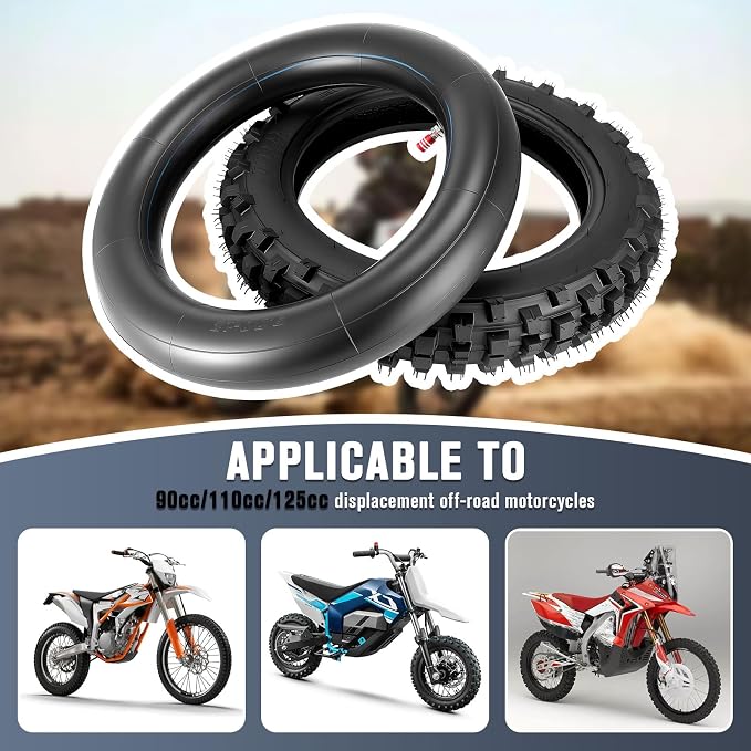 80/100-12 3.00-12 Back Rear Tire and Inner Tube,80/100-12 Dirt Bike Tire,12 Inch Rear Dirt Bike Tire compatible with Honda CRF70 XR70 Kawasaki KLX110 TTR90 PW80 Pit Bike (Fit 90cc 110cc 125cc)