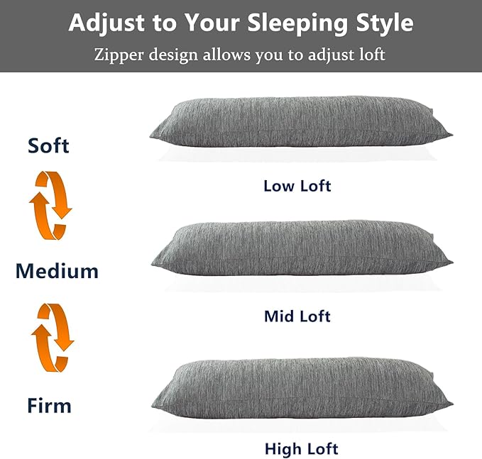 1 MIDDLE ONE Body Pillow, Memory Foam Body Pillows for Adults Sleeping, Long Pillow for Bed, Big Large Firm Full Body Pillow for Side Sleeper, 20x60 Inch (Cooling Grey)