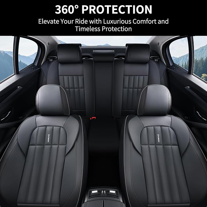 FLORICH Seat Cover, Car Seat Covers Full Set, Waterproof Leather Car Seat Protector 5 Seats, Front and Rear Seat Covers for Cars, Automotive Seat Covers Protector Fit for Most Cars Trucks SUV - Black
