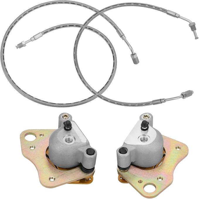 JAVIK Front Brake Calipers & Hose Lines Fit for Polaris Ranger 500 4x4 Ranger 425 2x4 2001-2004 Ranger 500 6x6 Ranger T-M 650,OEM#1910484 1910485 1910640 1910641