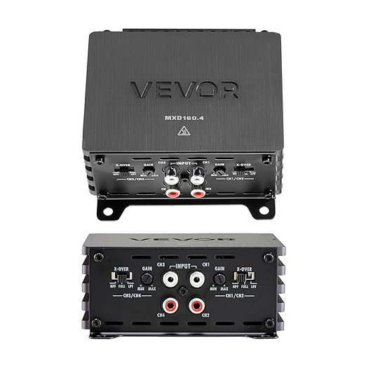 VEVOR 4 Channel Car Audio Amplifier 2 Ohm Stable Bridgeable Class D Full Range Amp Max Power 4 x 110W @ 4 Ohm / 4 x 160W @ 2 Ohm for Car SUV Truck Off-Road