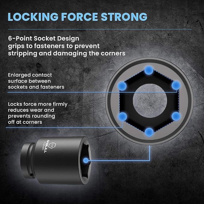 Anbull 1 Inch Drive Deep Impact Socket Set, 9 Pieces Jumbo Impact Socket Sets, 6-Point, SAE Sizes (1'', 1-1/8'', 1-1/14'', 1-3/8'', 1-1/2'', 1-5/8'', 1-3/4'', 1-7/8'', 2''), CR-Mo Steel (1 Inch-SAE)