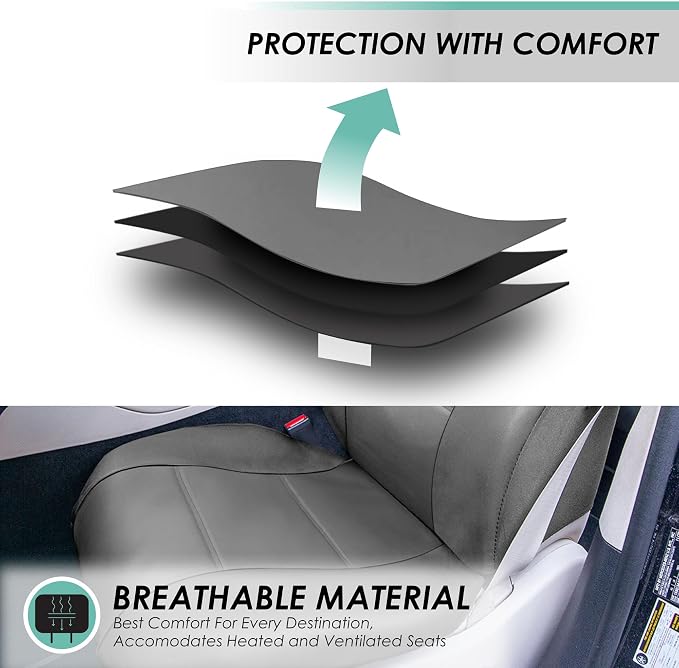 FH Group Car Seat Cover Airbag Compatible Full Set Gray Premium PU Leather - Split Bench Combo Vinyl Floor Mats Seat Covers Interior Accessories Universal Fit for Cars Trucks SUV