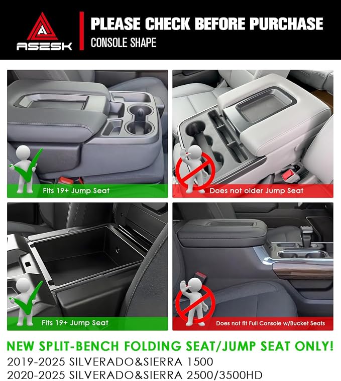 For 2019-2026 Chevy Silverado/Sierra 1500& 2020-2026 Silverado 2500HD 3500HD (Split-Bench Folding Seat) 2PCS Center Console Organizer - Upper&Lower Armrest Organizer ABS Materials ABS Materials