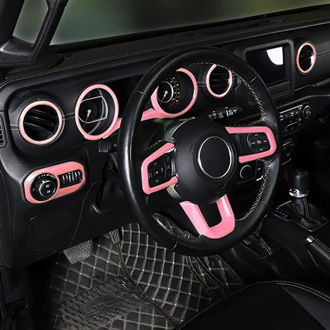 CheroCar 21PCS Full Set Interior Decoration Trim Kit for 2018-2026 Jeep Wrangler JL JLU & Gladiator JT Steering Button Frame, Air Conditioning Vent, Reading Light,Speaker (Pink)