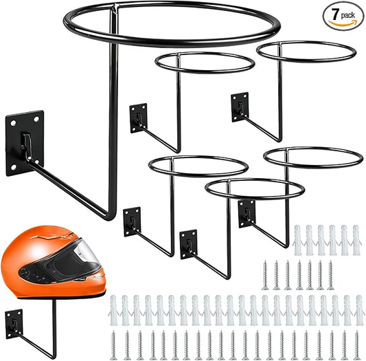 7 Pcs Helmet Hanger Multifunctional Display Hook Stand Wall Mount Motorcycle Helmet Rack for Cap Wig Hat Coat Riding Jacket Metal Ball Holder for Football Volleyball Basketball