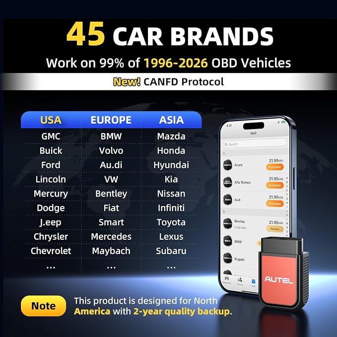 Autel AP2500E/AP2500 OBD2 Scanner Bluetooth Code Reader, Upgraded of AP200, OBDII Scanner All-System Diagnostic Tool, CAN FD, 5 Hot Resets, AutoVIN, Check Engine Light, Car Code Reader for Android/iOS