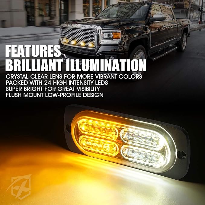 Xprite Surface Mount Strobe Lights Kit with Control Panel, Amber White Grill Grille Side Marker Flashing Emergency Warning Light for Trucks Vehicles ATV RV Cars Van 4PCS