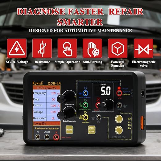 Automotive Ignition Coil Tester, Actuator Testers with Large LCD, All-in-One Spark Plug Tester, Coil Pack & Solenoid Testers, Injector & PWM Signal Generator, Stepper Motor Diagnostic Upgraded QDB3A