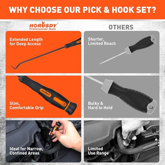 HORUSDY 12-Piece Precision Hook and Pick Set, Car Auto Oil Seal/O-Ring Seal Gasket Pick, Precision Hooks Puller Remover