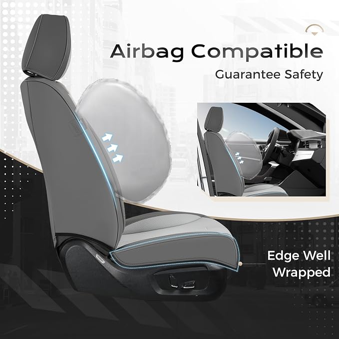 Coverado Car Seat Covers Full Set, Front Seat Covers with Lumbar Support and Back Seat Cover Waterproof Leather Automotive Seat Cover, Universal Car Interior Protectors Cushion for Most Cars