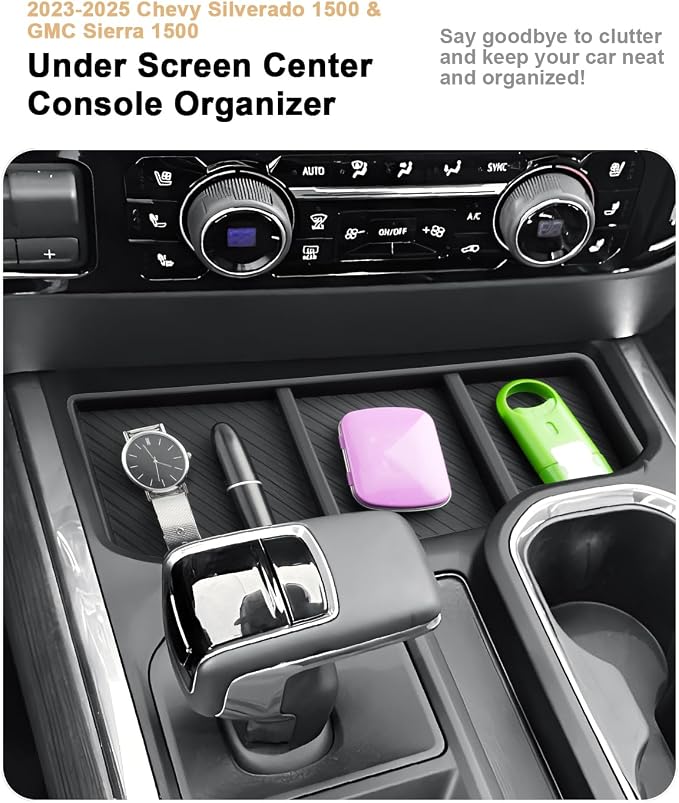 2026 Silverado 1500 Center Console Organizer - Upgrade For 2023-2026 Chevy Silverado 1500/GMC Sierra 1500 Center Console Organizer - Under Screen Organizer - Only Fit Full Console w/Bucket Seats