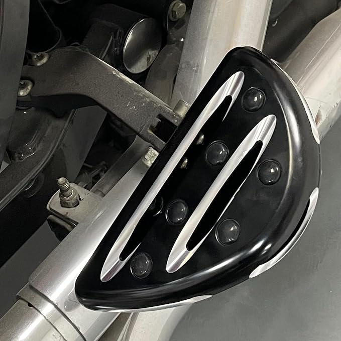Motorcycle Floorboards Set Driver Front Footboards and Rear Passenger Foot Pegs Kit Hollow Striped Style Compatible with Harley Touring Road King Road Glide Electra Glide Street Glide (Black)