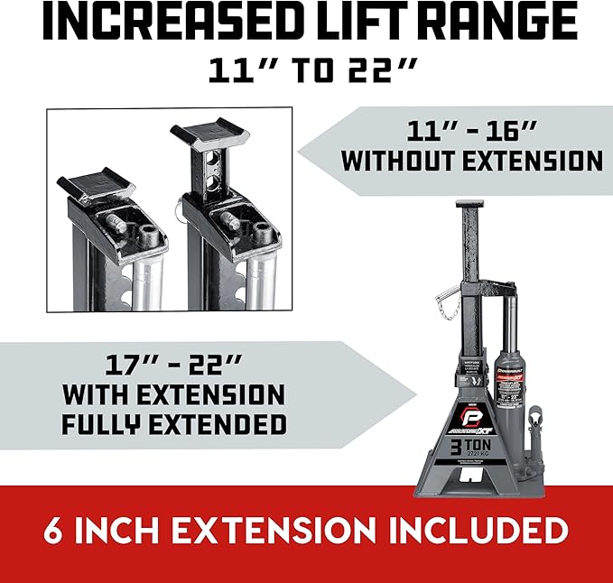 POWERBUILT 3 Ton All-in-One Hydraulic Bottle Jack and Jackstand in One, Compact, Wide Base, 11-21 Inch Range, Eliminates Jackstands, for Trucks, SUVs, RVs, Trailers, ASME, Not for Sedans - 640912