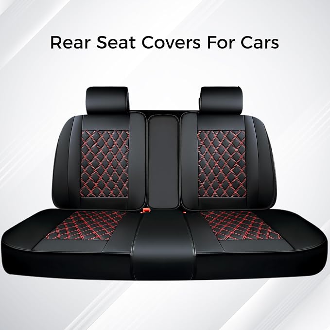 Huidasource Rear Bench Car Seat Covers, Split Back Leather Seat Cover, Automotive Interior Car Seat Cover Protector Universal Fit for Most Cars Sedan SUV Pickup Truck (Back Row/Black&Red)