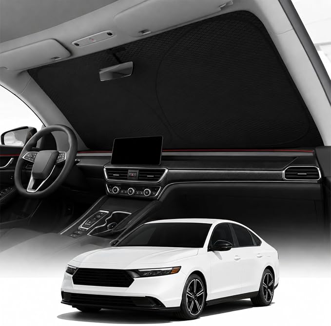 REEVAA 2026 3rd Pro Windshield Sunshade for 2018-2026 Honda Accord | Dual-Layer Heat & Sun Defense, OEM Design | Foldable Sun Shade Car Accessories with Storage Bag