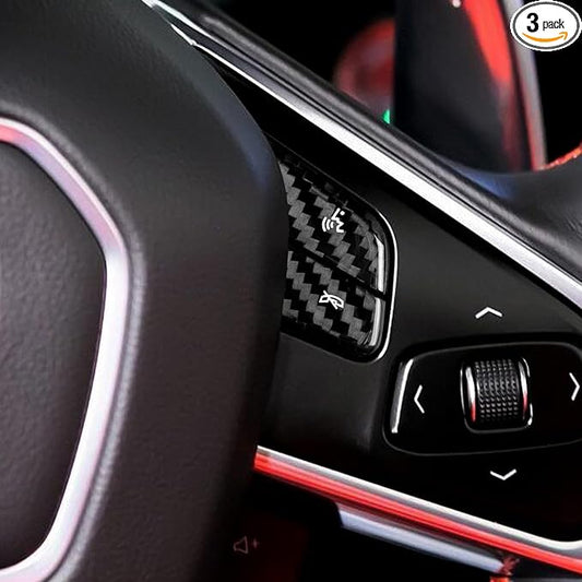 Real Carbon Fiber Steering Wheel Button Covers - 3PCS for Corvette C8 2020 2021 2022 2023 Carbon Fiber Accessories, Anti-Scratch Protective Accessories (Without Heating Button, Black)
