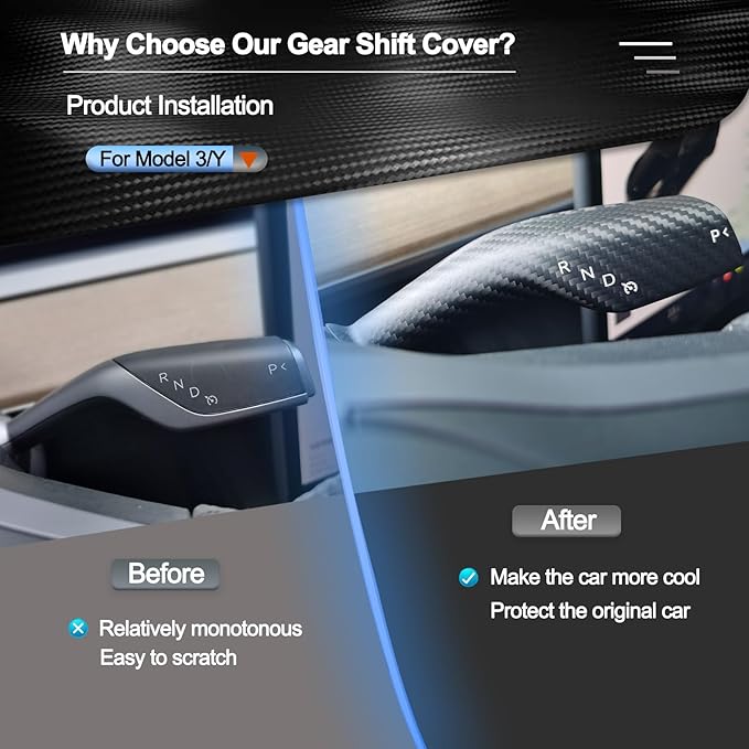 Carbar Column Gear Shift Cover for Tesla Model 3 Model Y Accessories Real Carbon Fiber Shift Lever Wrap Column Shift Paddle Interior Gear Lever (2Pcs Matte Carbon Fiber B Style)
