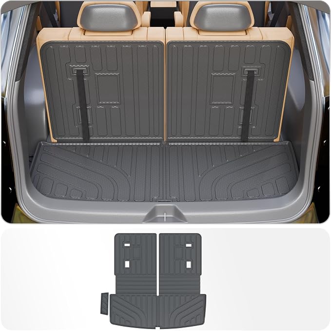 Cargo Mat Compatible with 2017-2023 GMC Acadia 6&7 Seats Cargo Liner Trunk Mat Trunk Liner TPE All Weather Back Seat Cover Protector 2022 Acadia Accessories (Trunk Mat with Backrest Mat)