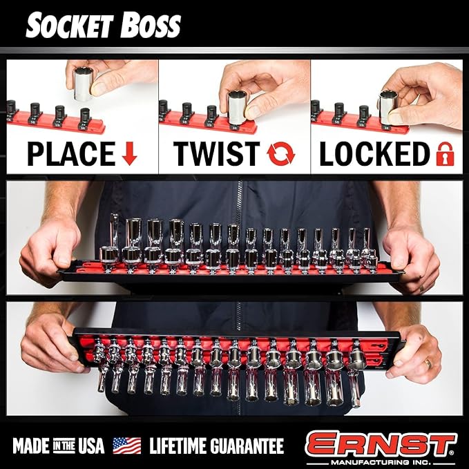 ERNST Socket Boss Combo 3-Pack, Socket Rail Organizers, Blue (8511A) - Made in the USA