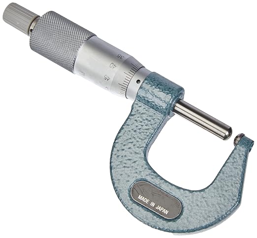 Mitutoyo 115-115 Spherical Face Micrometer, Ratchet Stop, 0-25mm Range, 0.01mm Graduation, +/-0.003mm Accuracy, Flat Spindle
