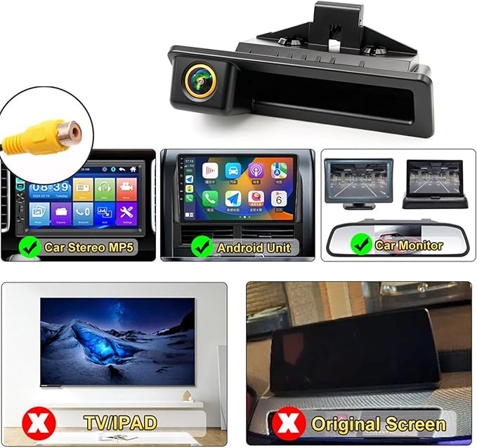 AHD 720P Vehicle Backup Camera for BMW E82 E88 E84 E90 E91 E92 E93 3 5 Series X1 5 6 320i 335i(2007-2012),CCD Reverse Parking Fisheye Lens Waterproof Cam Car Trunk Handle Camera(4.33 inch*1.57 inch)