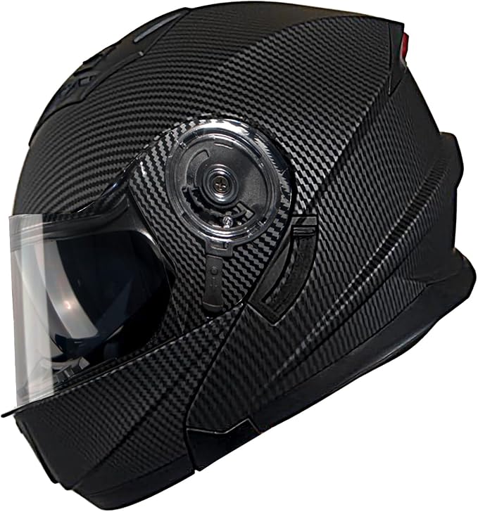 1Storm New Motorcycle Bike Modular Full Face Helmet Dual Visor Sun Shield with Rechargable LED Tail Light: Modular901 Matt Carbon Fiber Black