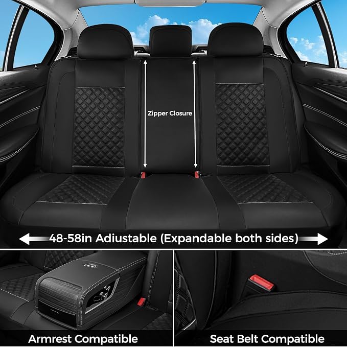 FLORICH Seat Covers, Front Seat Covers 2 PCs, Automotive Seat Cover for Cars, Luxury Leather Universal Seat Cover Accessories Fit for Most Cars SUV Truck Sedans(Black)