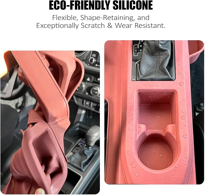 Silicone Center Console Gear Shift Panel Trim Cover for Toyota Tacoma 2019-2023, with Non-Slip Insert Cup Holder Mat & Side Organizer Tray, Car Interior Storage Box Accessories