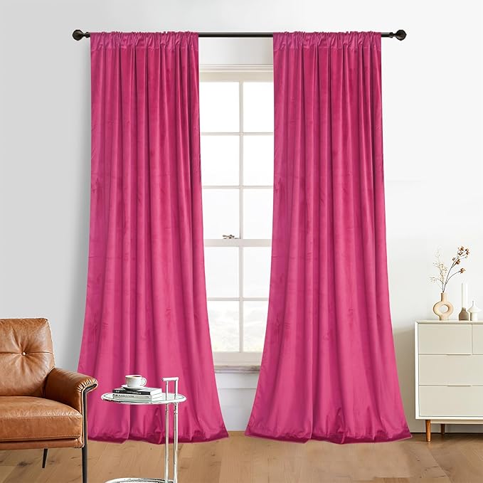 Roslynwood Luxury Soft Berry Velvet Curtains 72 inches Long Back Tab Thermal Insulated Blackout Window Drapes for Living Room/Bedroom/Dining Room, W52 x L72, 2 Panels