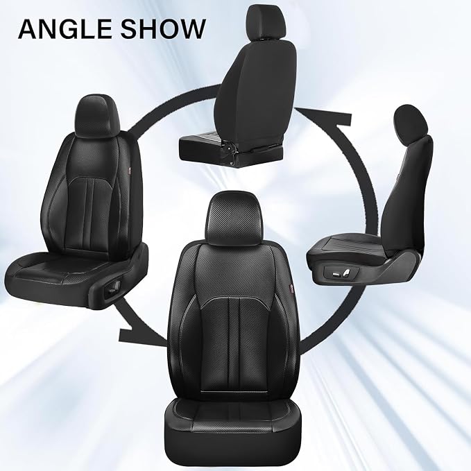 Coverado Leather Car Seat Covers Front Seats & Carbon Fiber, Waterproof and Durable All Weather Protector, Universal Fit for SUV, Pickup Truck, Sedan, Automotive Vehicle Interior, Black