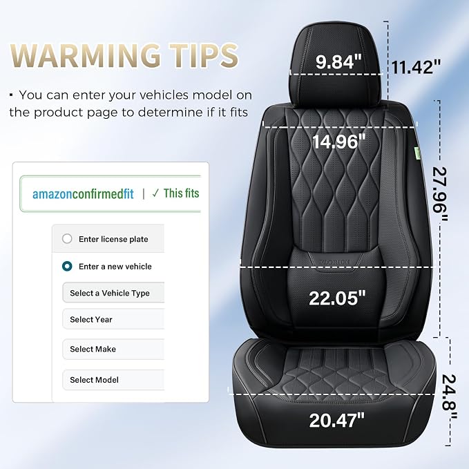 FLORICH Seat Covers Front Seats Leather Car Seat Cover Waterproof Automotive Seat Covers with Lumbar Support Full Coverage Car Seat Cushion Protector Universal Fit for Most Cars Trucks SUV, Black