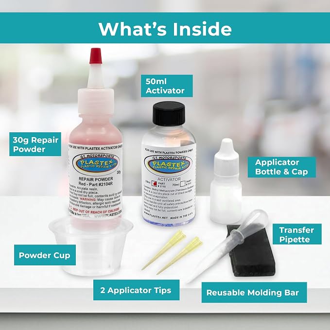 Plastex Plastic Repair Kits - Easily Glue, Repair or Remake Broken Plastic, Fiberglass, Wood & More! (Standard Red Kit)